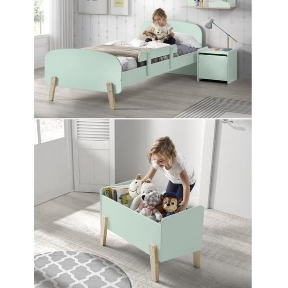 KIDDY Chambre enfant complète style scandinave en bois pin massif et MDF laqué vert menthe - l 90 x L 200 cm