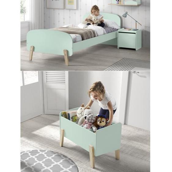 KIDDY Chambre enfant complète style scandinave en bois pin massif et MDF laqué vert menthe - l 90 x L 200 cm