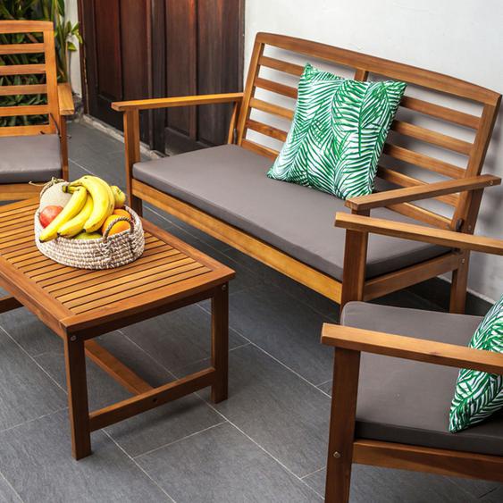 Kimo - Salon de jardin 1 canapé, 2 fauteuils et 1 table basse en bois dacacia - Couleur - Gris clair