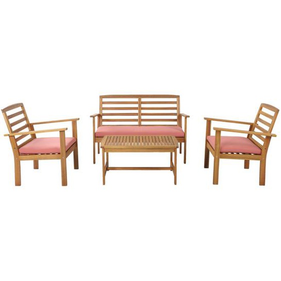 Kimo - Salon de jardin 1 canapé, 2 fauteuils et 1 table basse en bois dacacia - Couleur - Terracotta