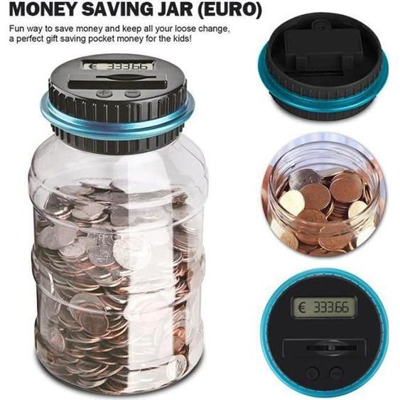 KING  1.5L Tirelire Compteur Numerique Electronique Numerique LCD Comptage Piece Tirelire Economie Jar Coins Boite De Rangement Pou