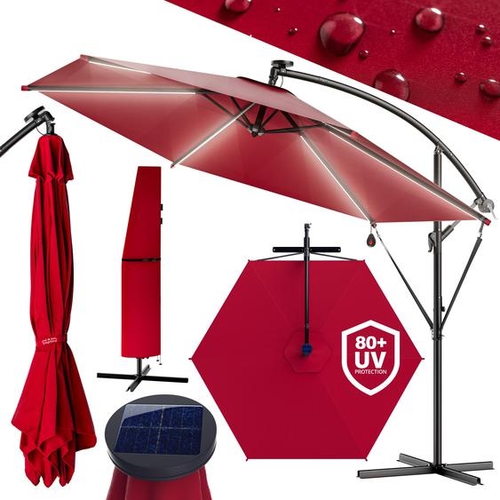 KINGSLEEVE® Parasol déporté inclinable Ø 330cm rouge Pare-soleil en aluminium avec éclairage LED Protection UV80+ jardin