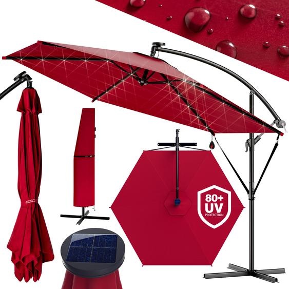KINGSLEEVE® Parasol déporté inclinable rouge Ø 300cm Pare-soleil en aluminium avec éclairage LED Protection UV80+ jardin