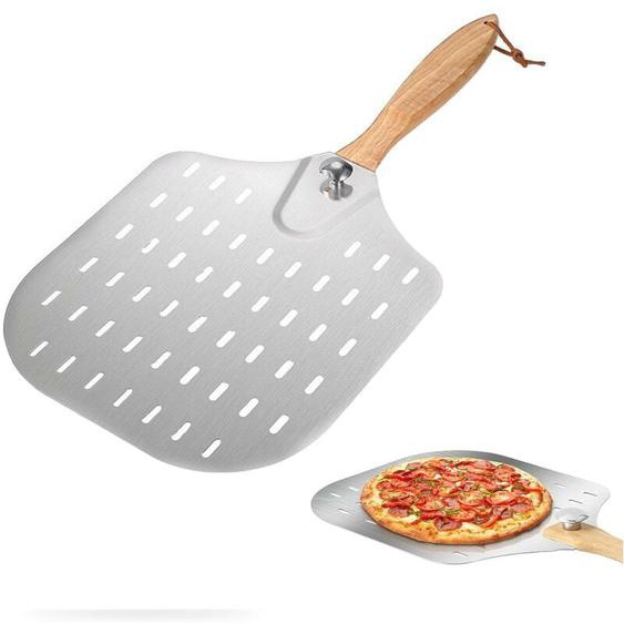 Kinsi - Pelle à Pizza Perforée,Pelle à Pizza En Acier Inoxydable, 36x31cm, Pelle à Pizza Avec Poignée Amovible,Durable Et Légère