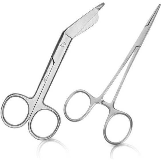 Kit - 1x ciseaux de premier secours 11,5 cm - acier inoxydable + 1x pince droite