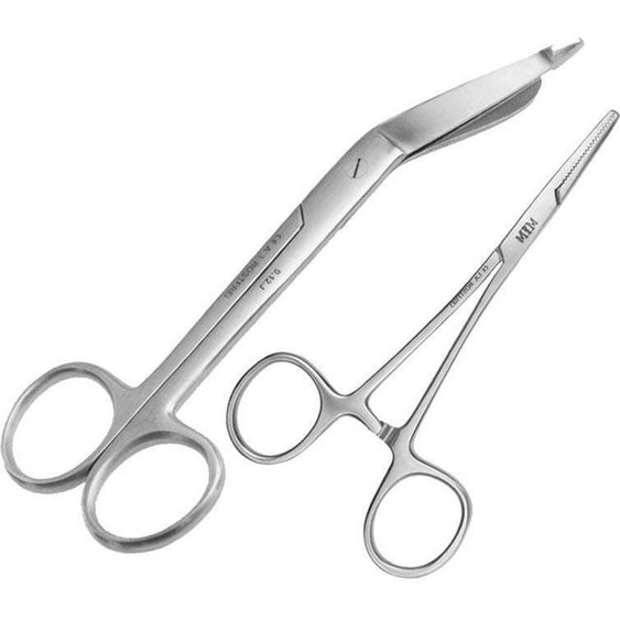 Kit - 1x ciseaux de premier secours 18,5 cm - acier inoxydable + 1x pince à bout droit 13