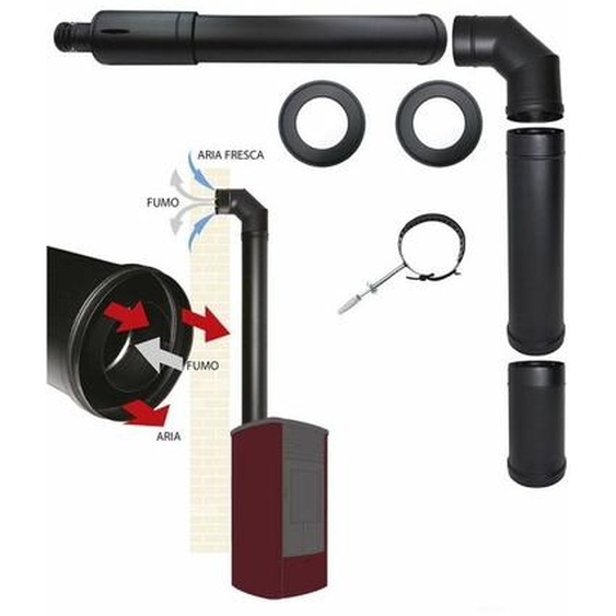 Kit Cheminee pour poele a pellets avec sortie coaxiale superieure dn 80 130 prise dair devacuation des fumees fabrique en Italie