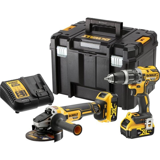 DeWalt DCK 2080 P2T Kit combiné batterie 18 V DCD 796 perceuse-visseuse à percussion + DCG 405 meuleuse dangle + 2x batterie 5,0 Ah + chargeur + TSTAK