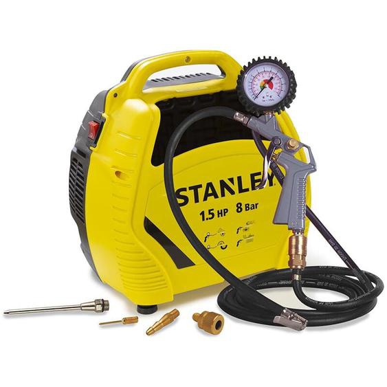 Stanley - Kit compresseur, compresseur dair sans huile, portatif, modèle valise, 1.5 ch, 8 bar, sans cuve, incl. 6 accessoires