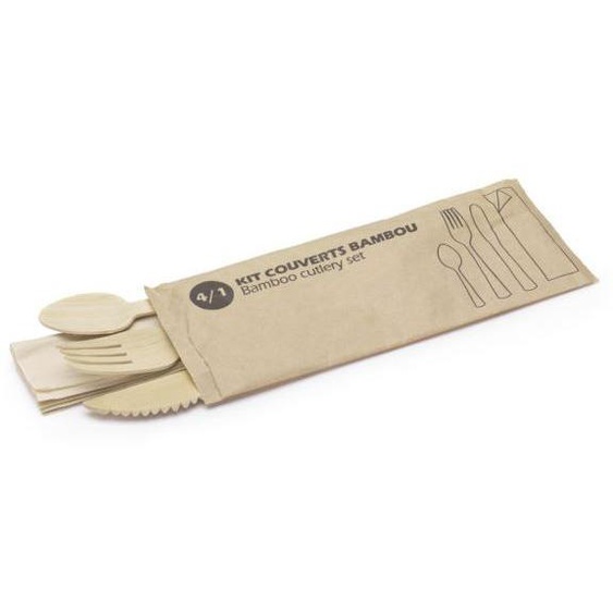 Kit couverts en bambou 4 pièces - Lot de 50