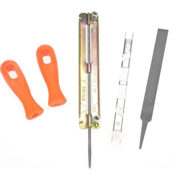Kit daffûtage pour tronçonneuse, manche à lime, lime, limes plates, porte-lime, règle de butée, pour affûter les dents de tronçonneuse, kit daffûtage 6 pièces