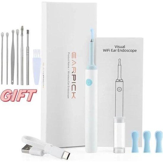 Kit daspiration auriculaire avec caméra - Otoscope visuel - Éclairage LED - Haute définition 1296p HD - Aspirateur auriculaire sans fil pour adultes, enfants et animaux de compagnie