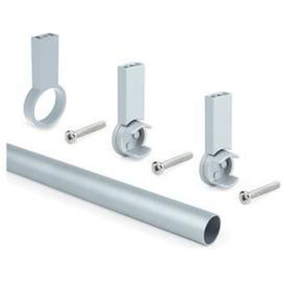 Kit de 2 barres penderie en aluminium D. 28 x 1400 mm et supports Keeper pour armoire finition couleur gris - 7062262 - Emuca