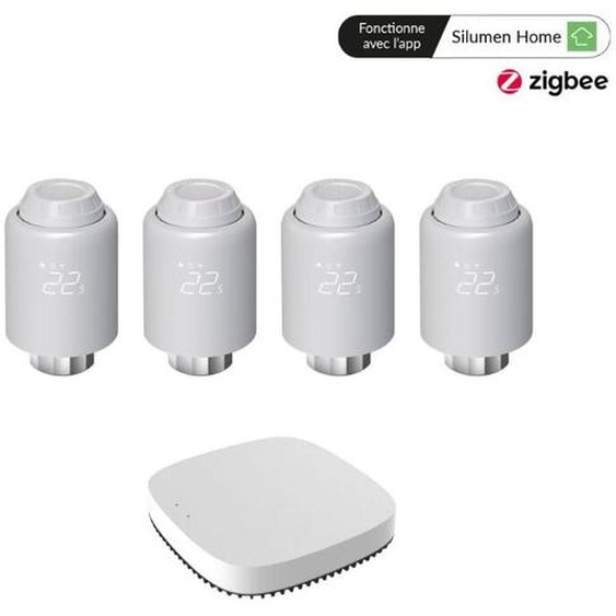 Kit de 4 Têtes Thermostatiques Connectées Universelle + Passerelle ZigBee Silamp