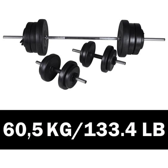 Kit de barre dhaltère et 2 haltères 60,5 kg