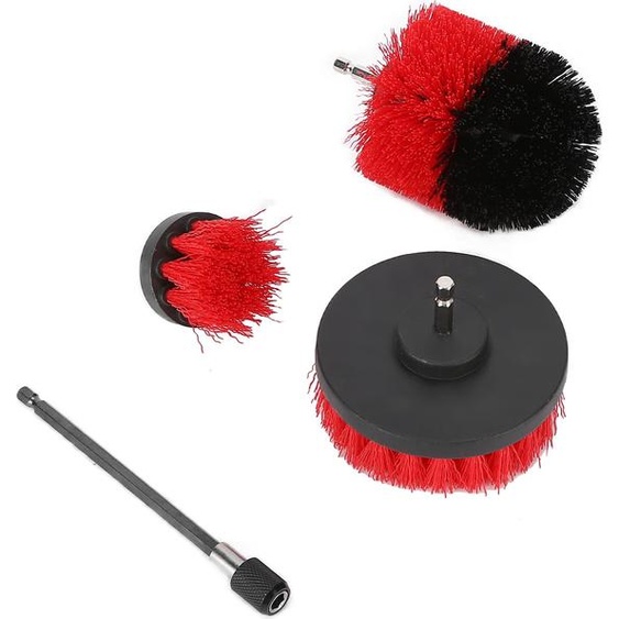 Kit de brosses pour perceuse électrique, kit de brosses de nettoyage allongées pour perceuses longues, rouge