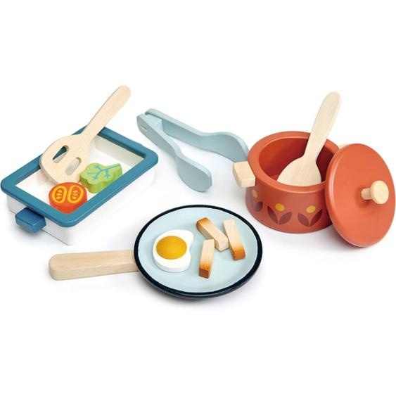 Kit De Casserole Et Poêle En Bois Bleu, Rouge, Blanc