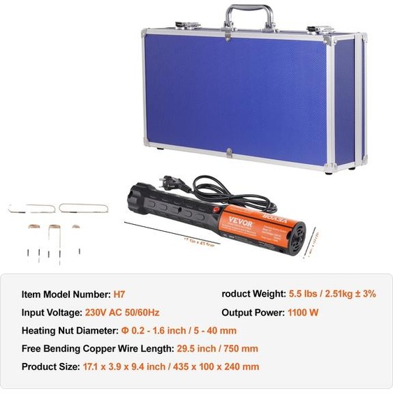 Kit de chauffage à induction VEVOR, puissance de sortie 1100 W, diamètre de chauffage polyvalent, noir, 8 pièces