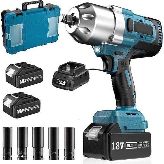 Kit de clé à chocs électrique 18 V, 4,0 Ah, bleu, 3 vitesses, 1 300 Nm