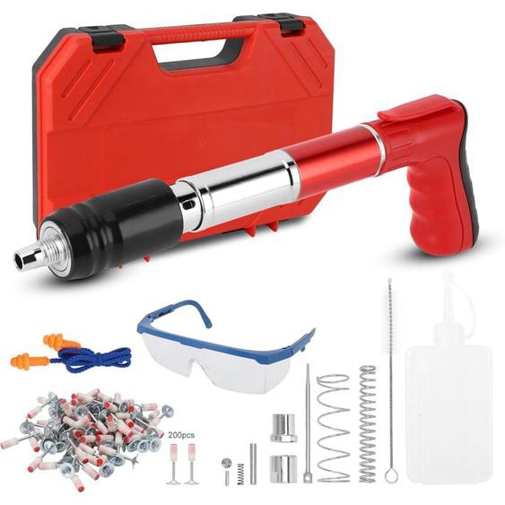 Ej.life - Kit de cloueuse à béton avec 200 clous, pistolet à ongles manuel réglable à 5 vitesses, outil électrique de fixation murale, machine de tir