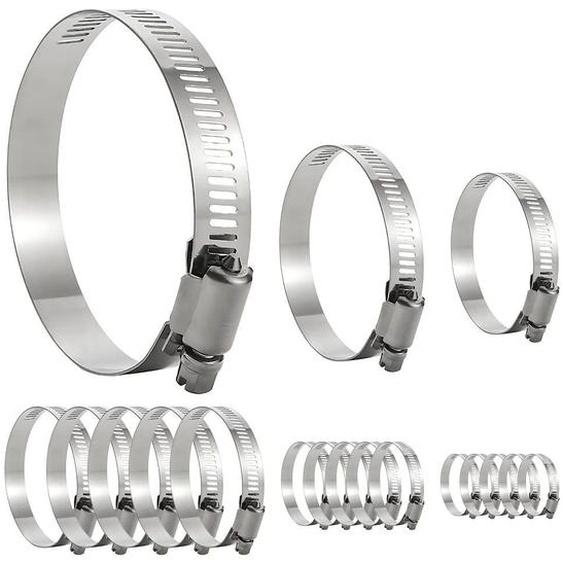Kit de colliers de serrage, 18 pièces, en acier inoxydable, 3 tailles, réglables