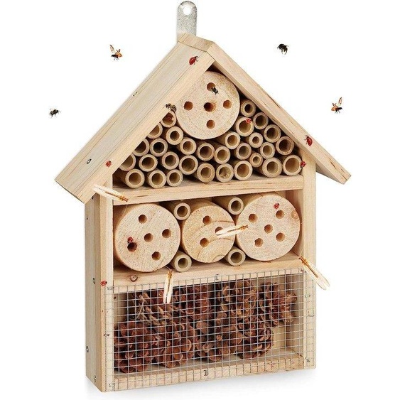 Kit de construction dhôtel à insectes Unyqoos® – Maison pour insectes à construire soi-même, aide au nid pour les abeilles sauvages, les coléoptères et les syrphes, dimensions : 33 x 24,5 x 7 cm, couleur naturelle