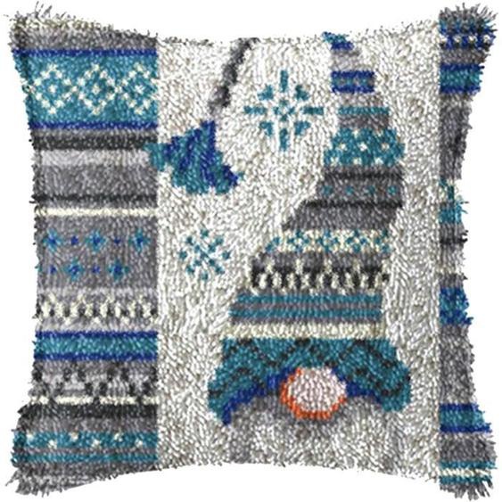 Kit de coussin au crochet avec fermeture à crochet, kit de fabrication de taie doreiller de Noël,43 x 43cm,Bleu