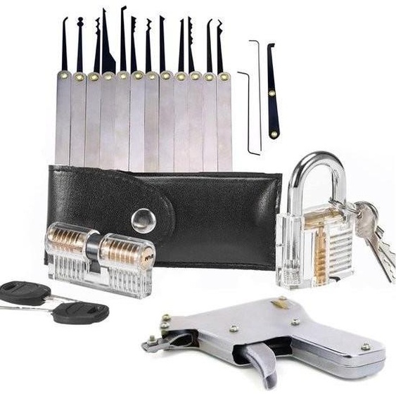 Kit de crochetage transparent - crochet et pistolet - kit dinitiation à la serrurerie - argent