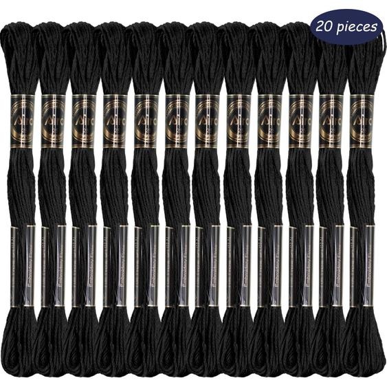 Kit de fil à broder - 20 pièces de fil à broder pour la broderie au point de croix et travaux manuels - Noir