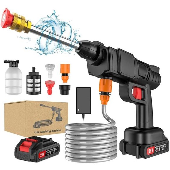 Kit de lavage auto 4 pièces - Nettoyeur haute pression sans fil / pistolet à eau - Portable - Appareil à main - Batterie incluse - Braun