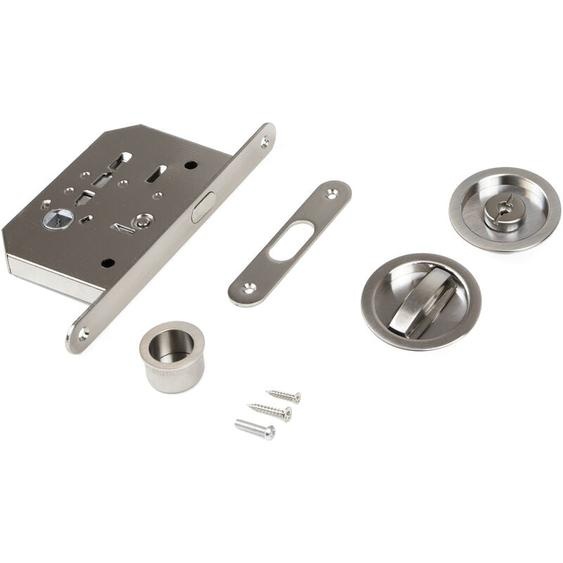 Kit de Loqueteaux avec pêne rond pour porte coulissante, Acier, Nickel satiné - Emuca