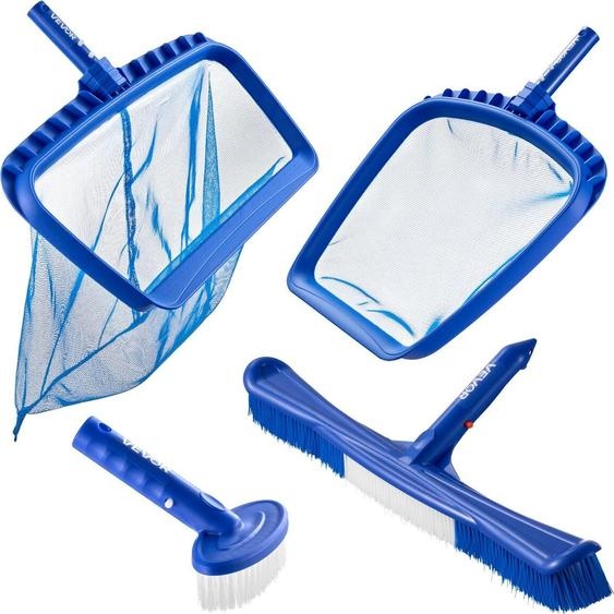 Kit de nettoyage pour piscine, comprend 2 têtes de brosse amovibles (508 mm / 139,7 mm) et 2 épuisettes, ensemble doutils de nettoyage 4 en 1 pour piscines creusées/hors sol, pour feuilles, mailles fines, sans perches