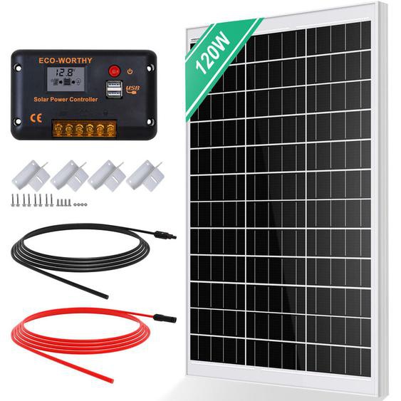 Kit de Panneau solaire 120 watts 12 v avec contrôleur de charge solaire 30A Pour rv Camping-car Marine Maison - Eco-worthy