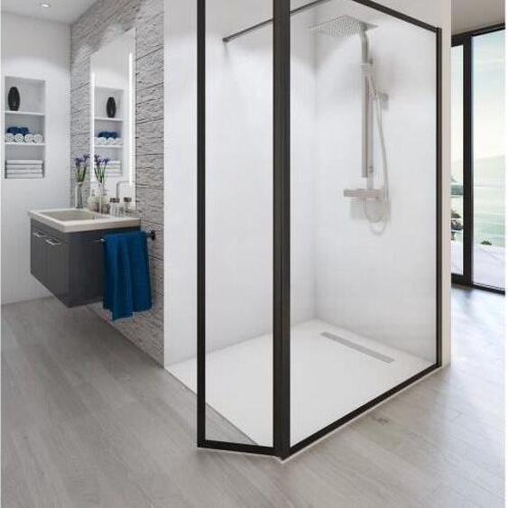 Kit de paroi de douche Baleares Atelier n° 4 - Verre trempé intemporel de 8 mm - L.120 cm x H.198 cm - Profilé noir - Saint Gobain
