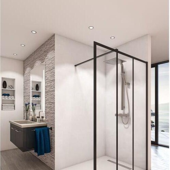 Kit de paroi de douche Baleares Atelier n° 8 - Verre trempé intemporel de 8 mm - L.140 cm x H.198 cm - Profilé noir - Saint Gobain