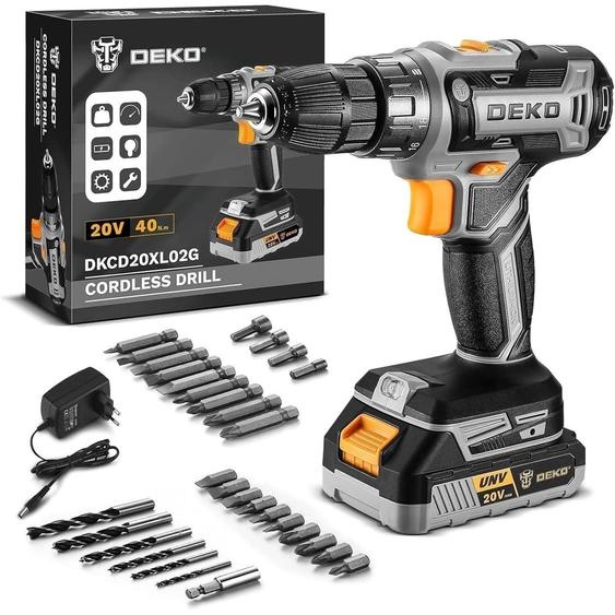 Kit de perceuse sans fil 20V avec batterie de 1,5 Ah et chargeur, couleur gris
