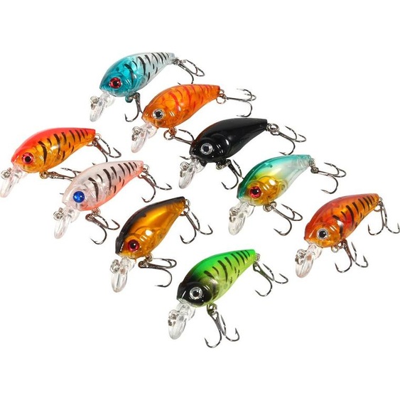Kit de poisson durable Set de poisson aux yeux 3D, 9pcs appât de pêche en plastique, petit gros en plein air pour les amateurs à domicile