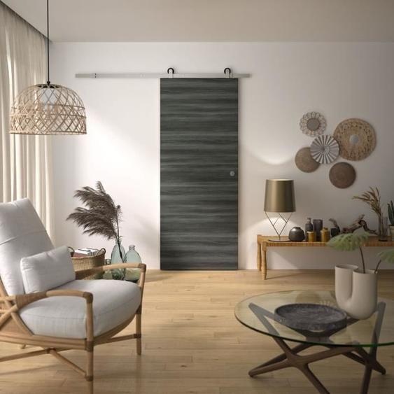 Kit de porte coulissante - OPTIMUM - MILANO2 + BD ALU GR - H 204 x 83 x 3,6 cm, aluminium, installation facile