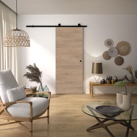 Kit de porte coulissante - OPTIMUM - RIO + RAAP NO - H 204 x 83 x 3,6 cm, acier, couleur noire, installation rapide