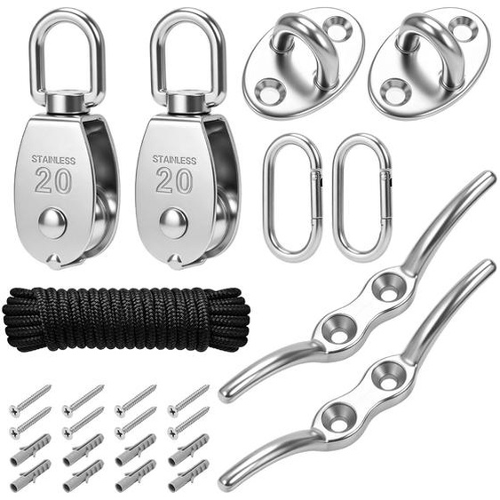Kit de poulies M20, 9 pièces, en acier inoxydable 304, pour cordes et stores de terrasse