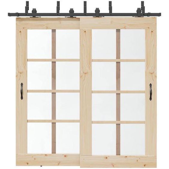 Kit de quincaillerie de porte coulissante 213,5 cm acier noir