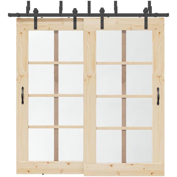 Kit de quincaillerie de porte coulissante 213,5 cm acier noir