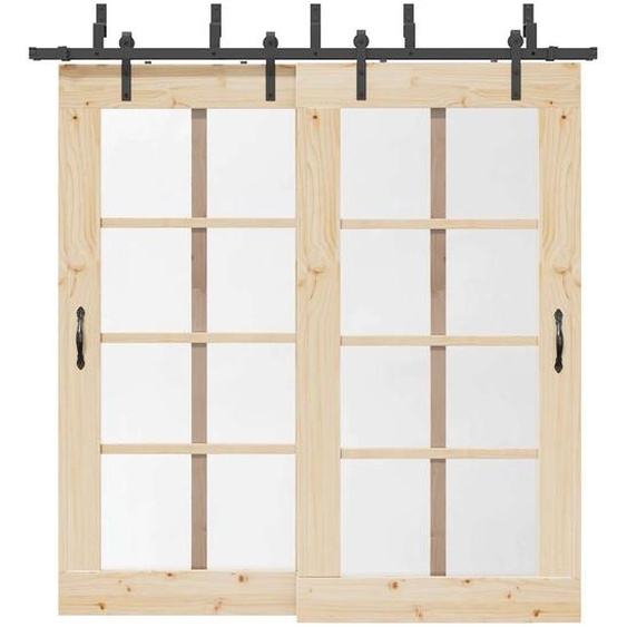 Kit de quincaillerie de porte coulissante 213,5 cm acier noir