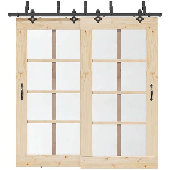 Kit de quincaillerie de porte coulissante 213,5 cm acier noir