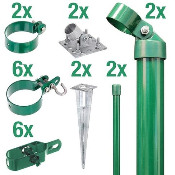 Alberts 600792 Kit de raccordement dun portail en treillis ondulé à une clôture en grillage, kit,2s, phosphaté zinc vert, avec douille à enfoncer dans le sol, Ø du montant du portail : 76 mm, hauteur de la clôture : 80 cm