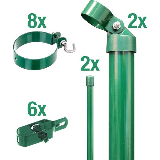 Alberts 601171 Kit de raccordement de clôture, liaison bilatérale pour portail en treillis ondulé sur clôture en grillage, kit,2s, phosphaté zinc vert, à bétonner, Ø du montant de portail : 76 mm, hauteur de clôture : 1250 mm