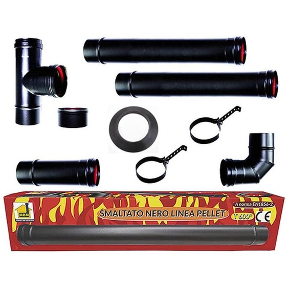 Kit de raccordement pour poêle à pellets - DN 80, acier émaillé noir - Ensemble complet pour linstallation