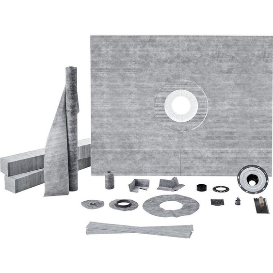 Kit de rebord de douche, kit de receveur de douche 1219 x 1524 mm avec bride centrale ABS de 50,8 mm, membrane imperméable, grille en acier inoxydable et mastic détanchéité, barres de pente pour receveur de douche adaptées à la salle de bains