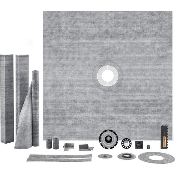 Kit de rebord de douche, kit de receveur de douche 1828 x 1828 mm avec bride centrale ABS de 50,8 mm, grille en acier inoxydable de 101,6 mm, rebord de douche étanche, membrane et bande, barres de pente pour receveur de douche adaptées à la salle de bain