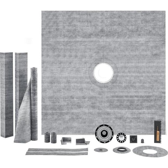 Kit de rebord de douche, kit de receveur de douche 1828 x 1828 mm avec bride centrale en PVC de 50,8 mm, grille en acier inoxydable de 101,6 mm, rebord de douche étanche, membrane et bande, barres de pente pour receveur de douche adaptées à la salle de